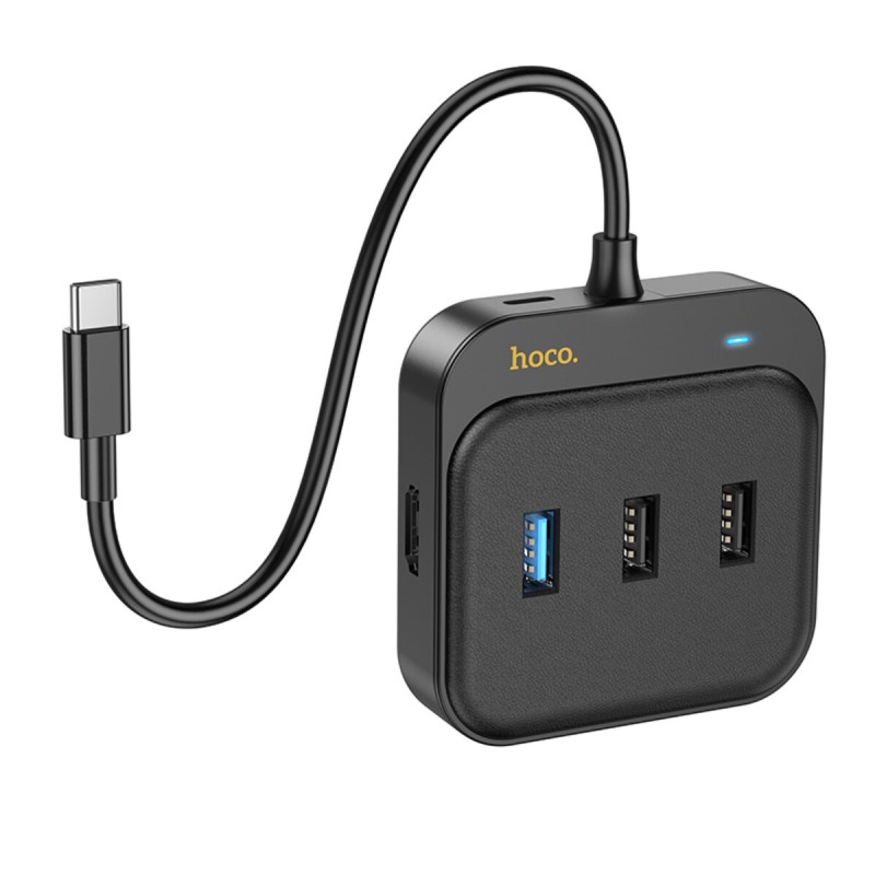 Хаб HOCO HB37 Easy link 6-in-1 Multiport Adapter(HDTV+RJ45+USB3.0+USB2.0*2+PD100W) Black (6931474799029 )