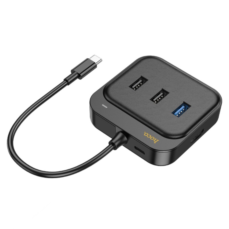 Хаб HOCO HB37 Easy link 6-in-1 Multiport Adapter(HDTV+RJ45+USB3.0+USB2.0*2+PD100W) Black (6931474799029 )