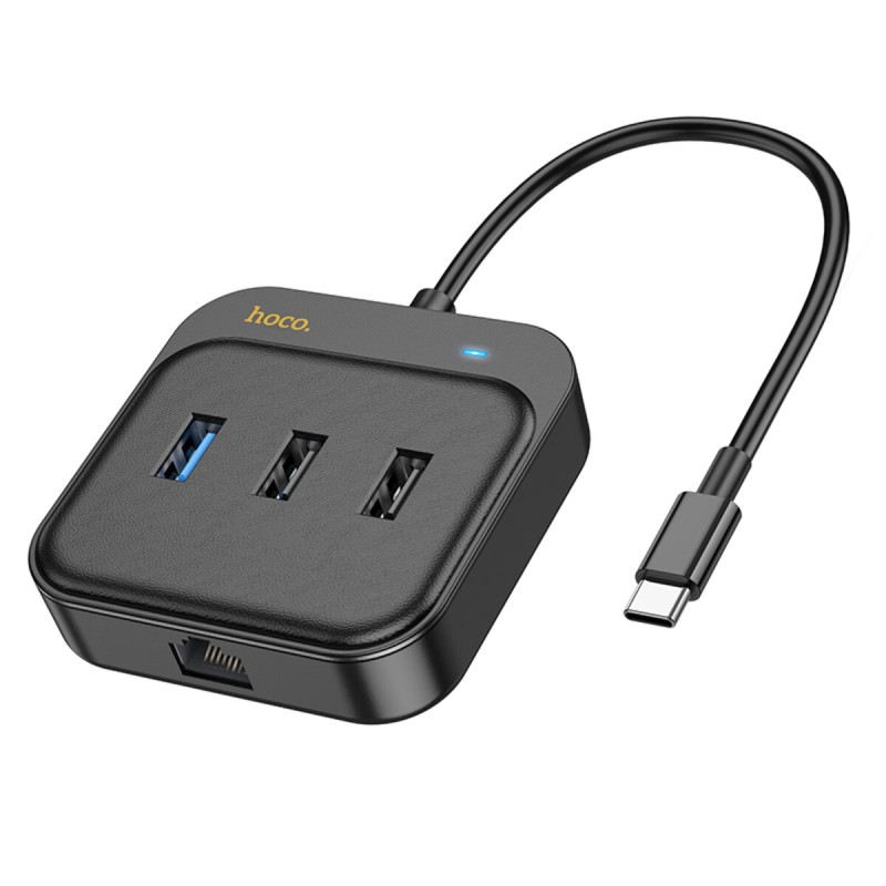 Хаб HOCO HB37 Easy link 6-in-1 Multiport Adapter(HDTV+RJ45+USB3.0+USB2.0*2+PD100W) Black (6931474799029 )