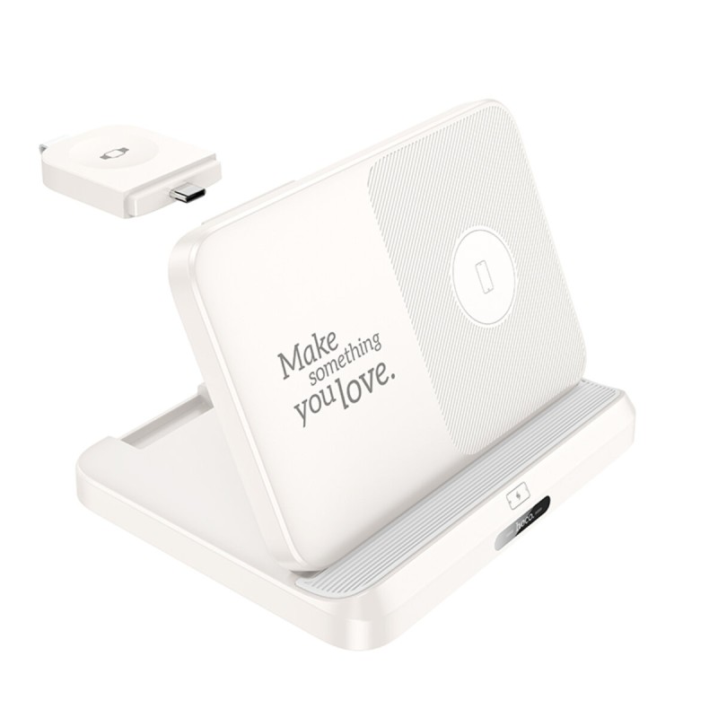 Бездротовий зарядний пристрій HOCO CQ7 Pass folding 3-in-1 wireless fast charger(iWatch+SAM) Milky White (6942007617161 )