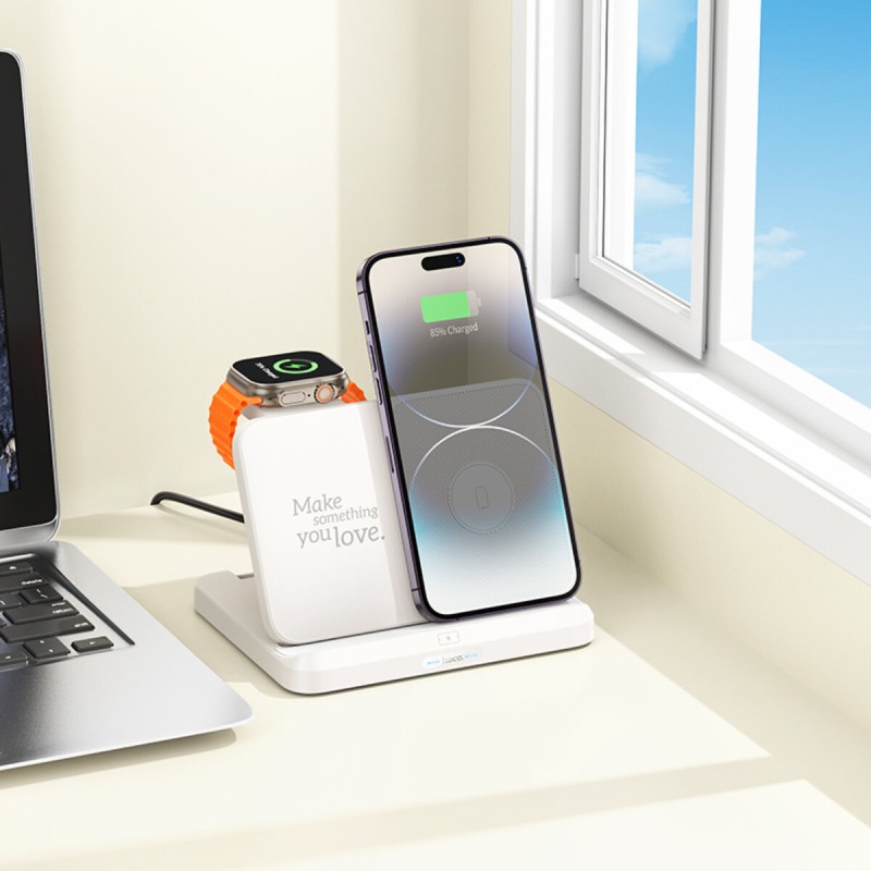 Бездротовий зарядний пристрій HOCO CQ7 Pass folding 3-in-1 wireless fast charger(iWatch+SAM) Milky White (6942007617161 )