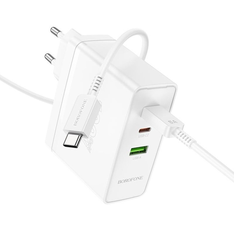 Мережевий зарядний пристрій BOROFONE BN11 Imperial PD100W three-port(2C1A) charger set(Type-C to Type-C) White (6941991103780)