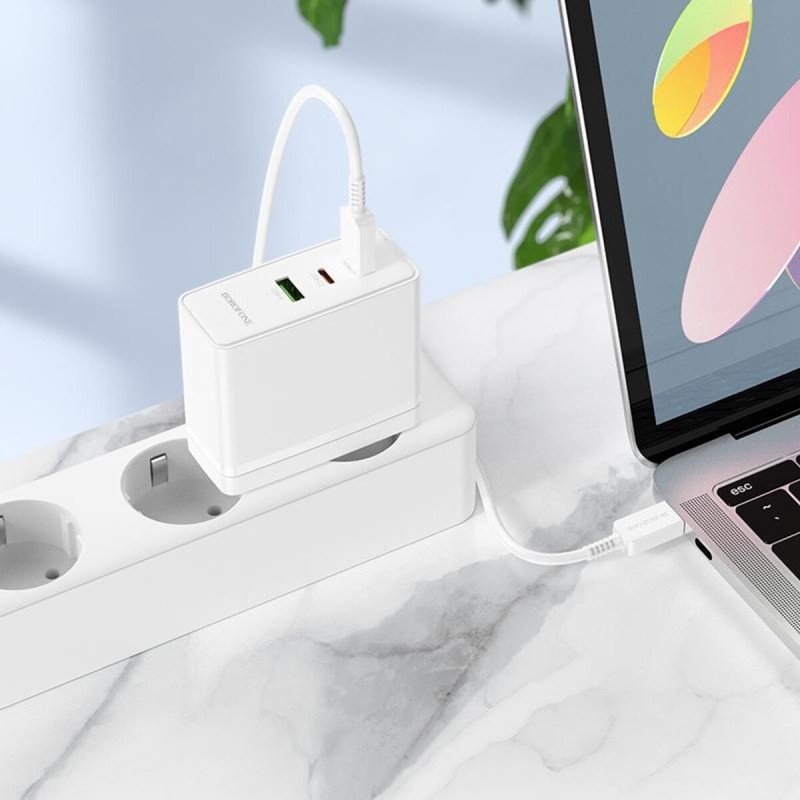 Мережевий зарядний пристрій BOROFONE BN11 Imperial PD100W three-port(2C1A) charger set(Type-C to Type-C) White (6941991103780)