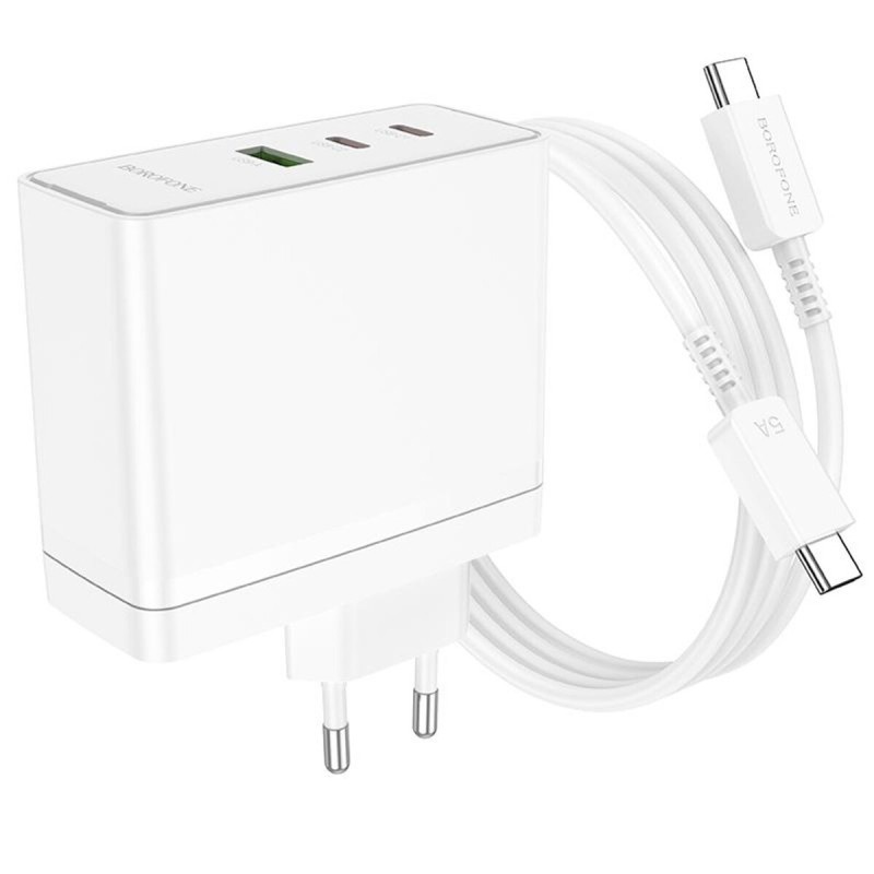 Мережевий зарядний пристрій BOROFONE BN11 Imperial PD100W three-port(2C1A) charger set(Type-C to Type-C) White (6941991103780)
