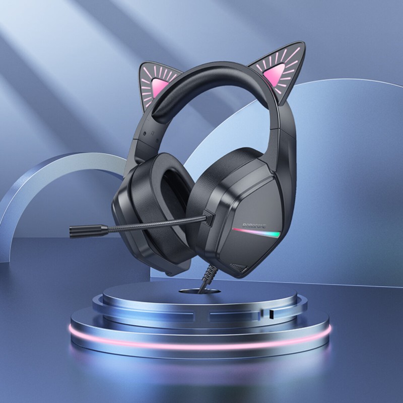 Навушники BOROFONE BO106 Cute cat ear luminous gaming headphones Phantom Cat (6941991105357)