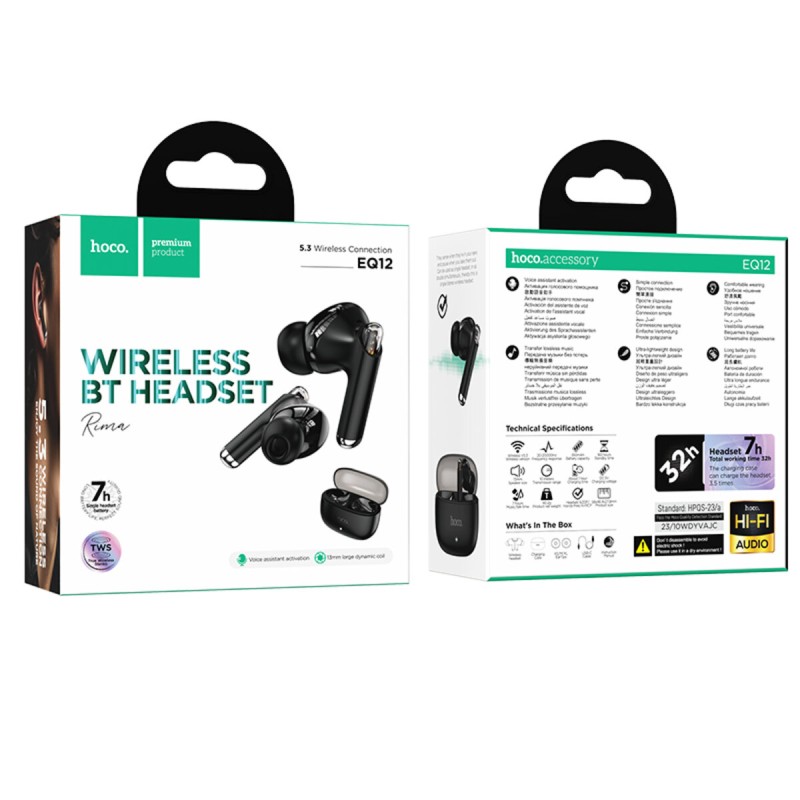 Навушники HOCO EQ12 Rima true wireless BT headset Black (6942007618748 )