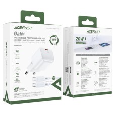 Мережевий зарядний пристрій ACEFAST A77 mini PD30W GaN single USB-C charger set (C3-03) White (6974316282853)