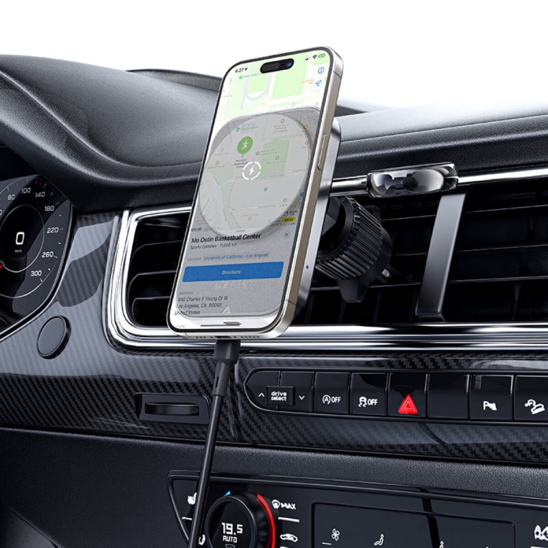 Тримач для мобiльного з БЗП ACEFAST D18 in-car 2-in-1 magnetic wireless charging holder Black (6974316282761)