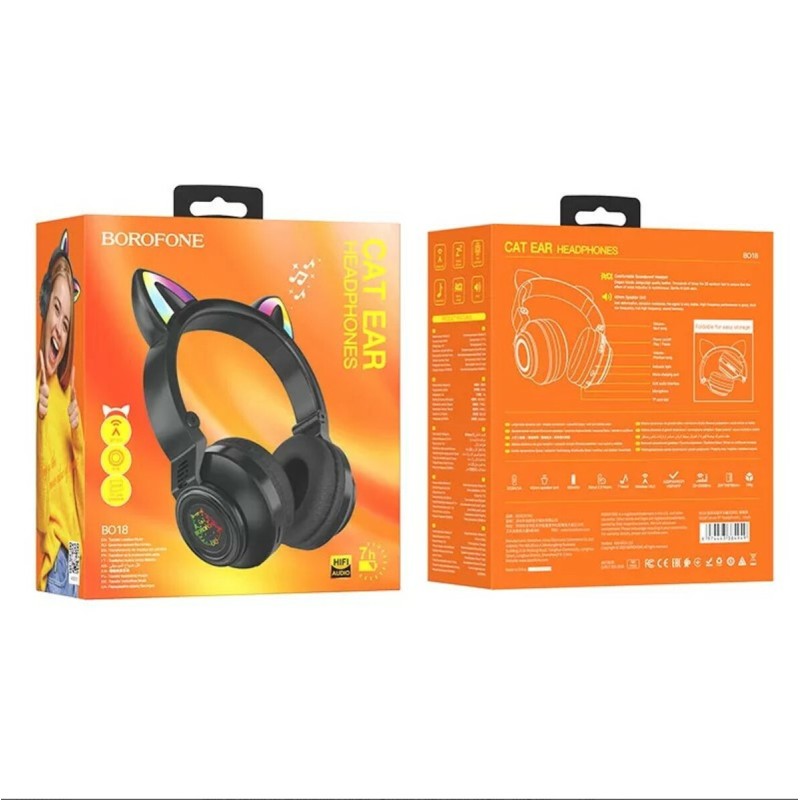 Навушники BOROFONE BO18 Cat ear BT headphones Black (6974443384949)