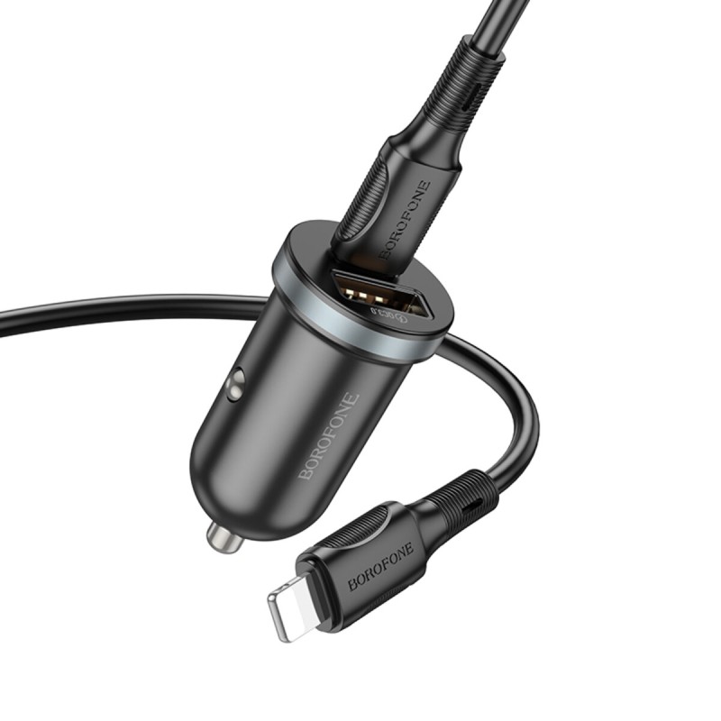 Автомобільний зарядний пристрій BOROFONE BZ22 Scenery dual-port PD30W+QC3.0 car charger set(C to iP) Black (6941991105203)