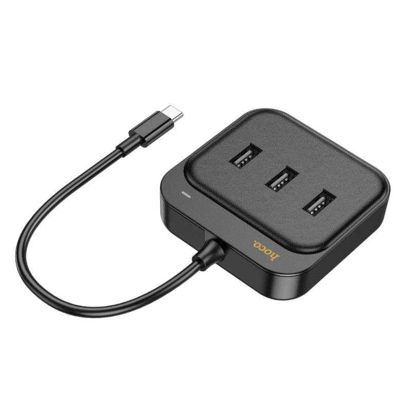Хаб HOCO HB35 Easy link 4-in-1 100 Mbps Ethernet Adapter(Type-C to USB2.0*3+RJ45)(L=0.2M) Black (6931474798978 )