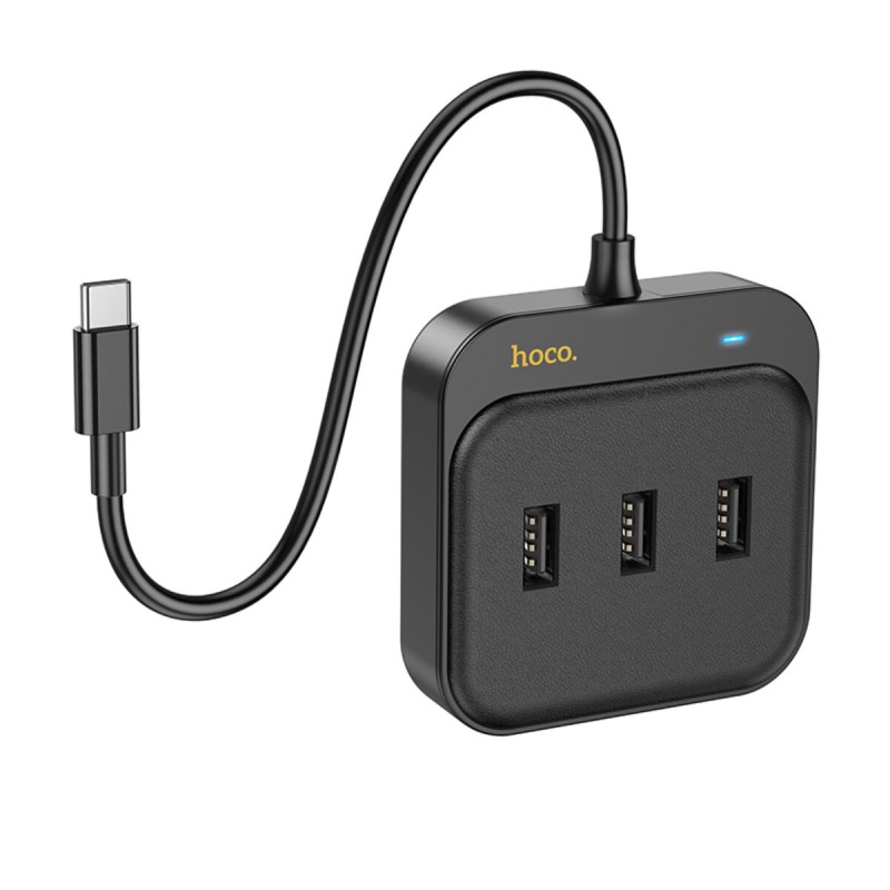 Хаб HOCO HB35 Easy link 4-in-1 100 Mbps Ethernet Adapter(Type-C to USB2.0*3+RJ45)(L=0.2M) Black (6931474798978 )