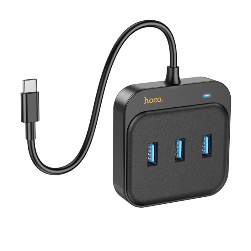 Хаб HOCO HB35 Easy link 4-in-1 Gigabit Ethernet Adapter(Type-C to USB3.0*3+RJ45)(L=0.2M) Black (6931474799005 )
