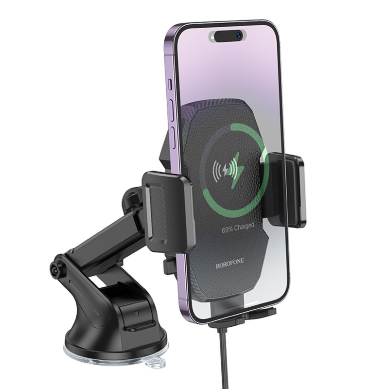 Тримач для мобiльного з БЗП BOROFONE BH214 Adelante wireless fast charging car holder(center console) Black (6941991109782)