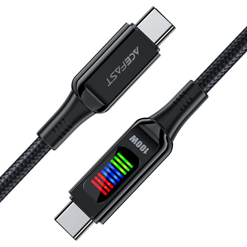 Кабель ACEFAST C7-03 Type-C to Type-C 5A, 100W, 1.2m, nylon, zinc connectors, LED, Black (6974316282778)