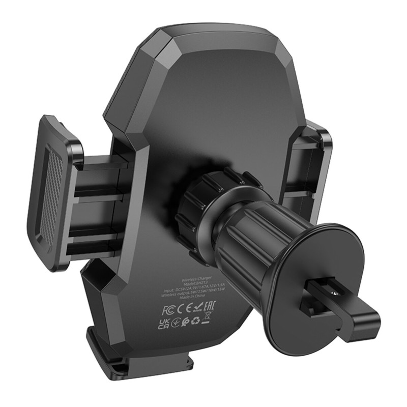 Тримач для мобiльного з БЗП BOROFONE BH213 Adelante wireless fast charging car holder(air outlet) Black (6941991109775)