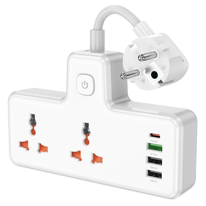 Мережевий подовжувач HOCO  AC12A Reise 2-position expansion socket(PD30W/1C3A) White (6942007607100 )