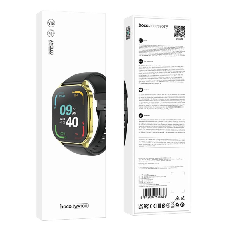 Смарт-годинник HOCO Y19 AMOLED Smart sports watch(call version) Bright Gold (6942007610889 )