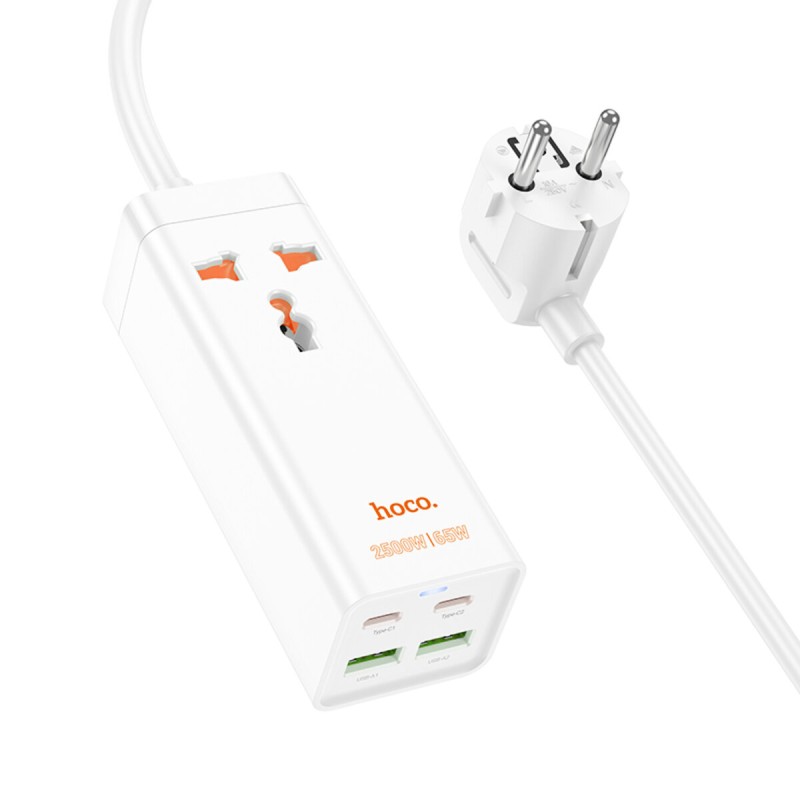 Мережевий подовжувач HOCO AC10A Barry PD65W GaN (2C2A with 1 socket) desktop charger White (6942007601689 )