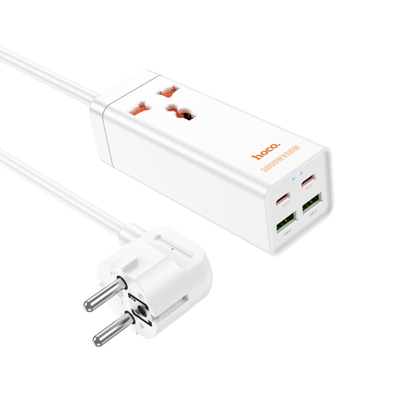 Мережевий подовжувач HOCO AC10A Barry PD65W GaN (2C2A with 1 socket) desktop charger White (6942007601689 )