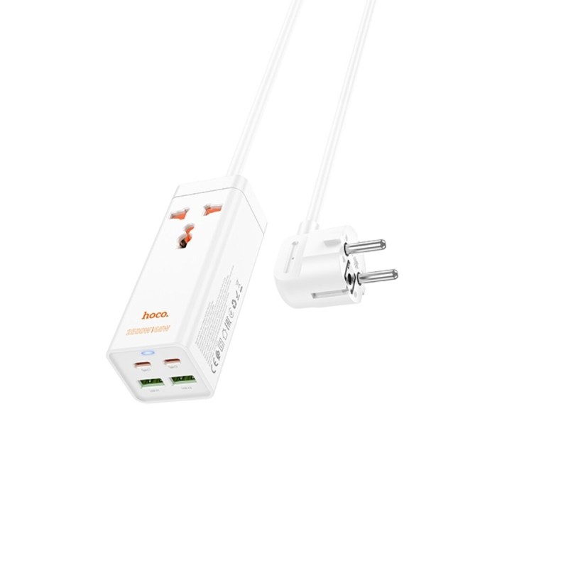 Мережевий подовжувач HOCO AC10A Barry PD65W GaN (2C2A with 1 socket) desktop charger White (6942007601689 )
