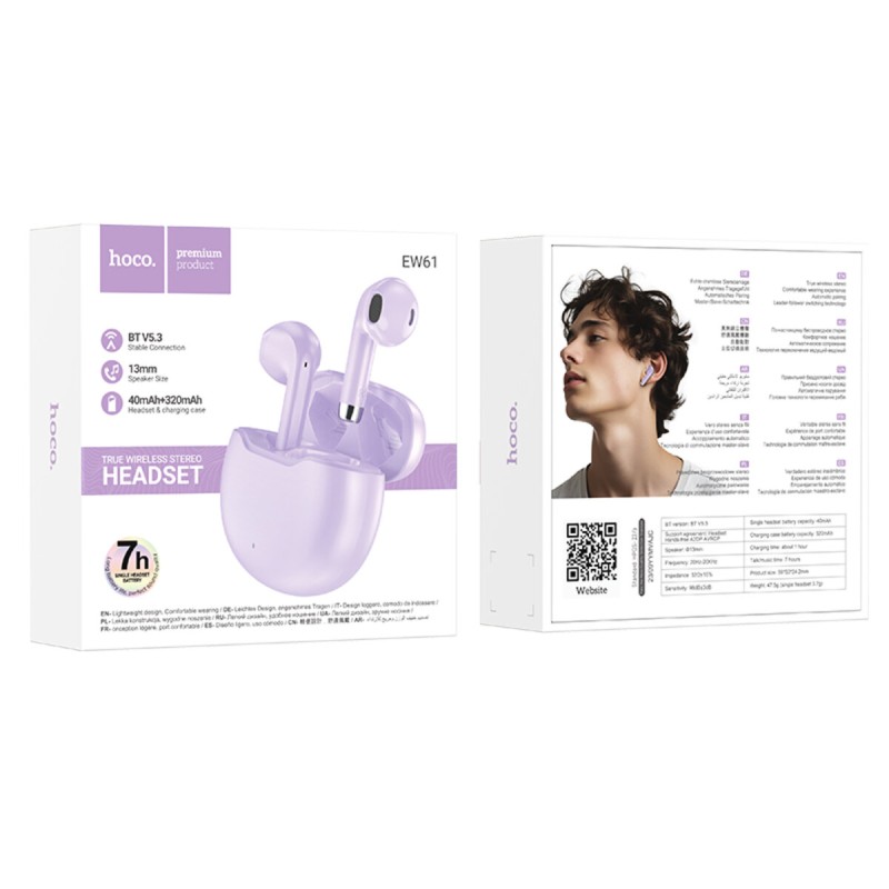 Навушники HOCO EW61 June true wireless BT headset Purple (6942007617604 )