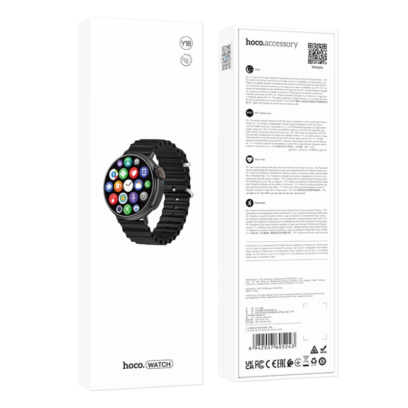 Смарт-годинник HOCO Y18 Smart sports watch(call version) Black (6942007605243 )