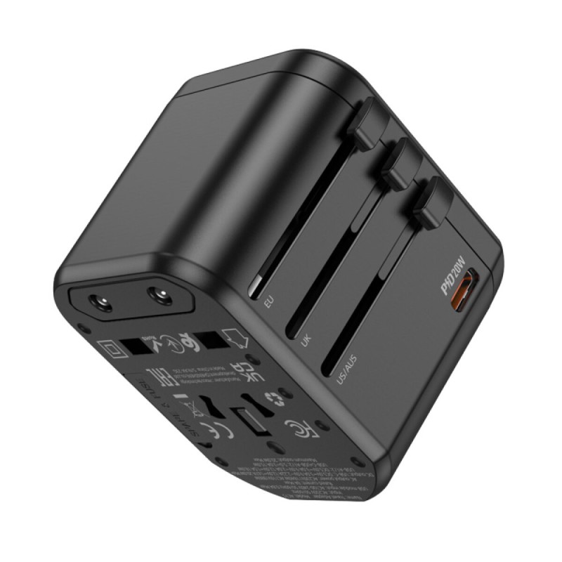 УЗП HOCO AC15 Walker three-port PD20W(1C2A) universal conversion charger Black (6942007607773 )