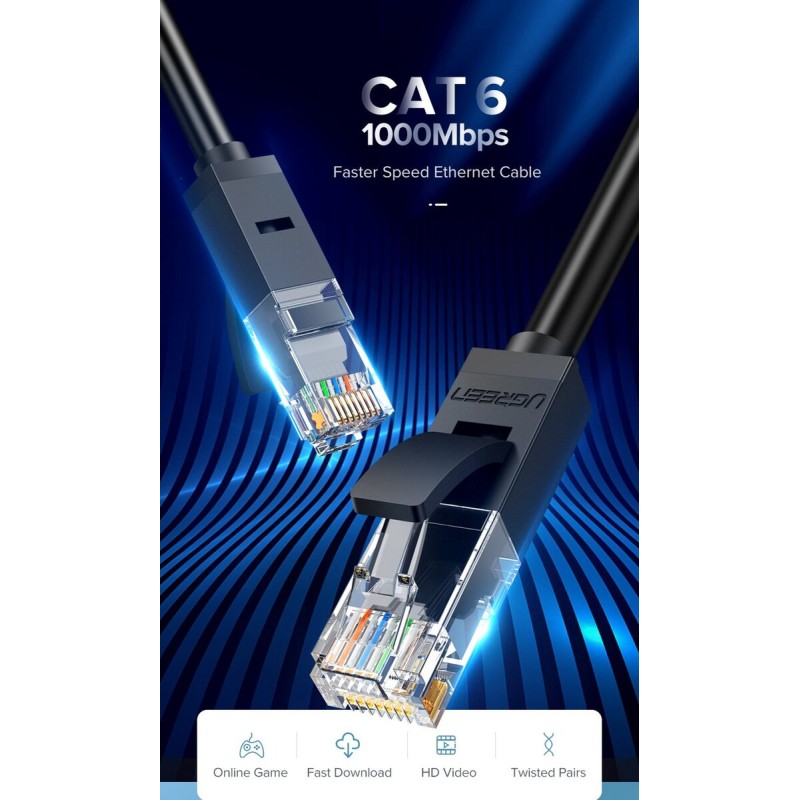 Кабель UGREEN NW102 Cat 6 U/UTP Lan Cable 1m (Black)(UGR-20159) (UGR-20159)