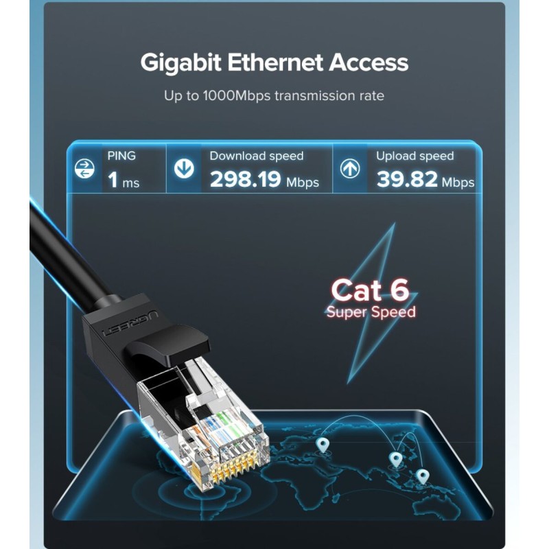 Кабель UGREEN NW102 Cat 6 U/UTP Lan Cable 1m (Black)(UGR-20159) (UGR-20159)