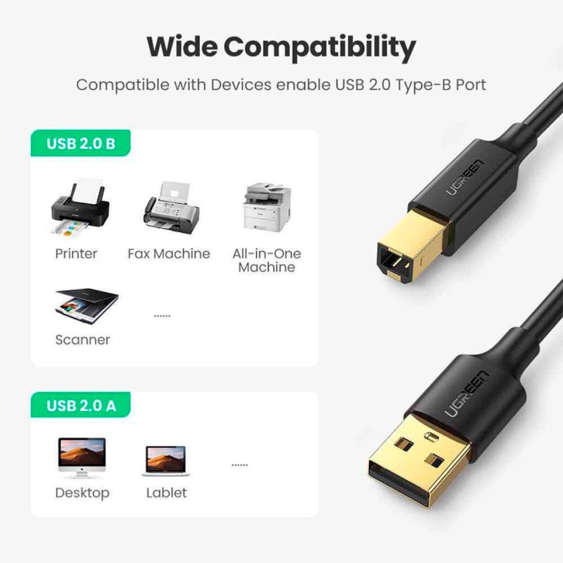 Кабель UGREEN US135 USB 2.0 AM to BM Print Cable 1m (Black) (UGR-20846)