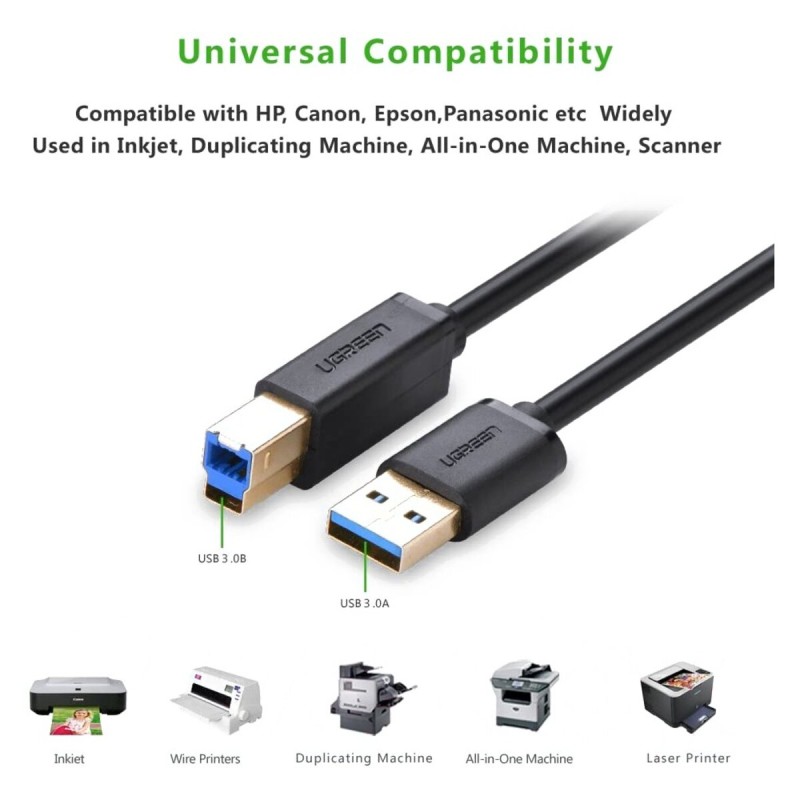 Кабель UGREEN US210 USB 3.0 AM to BM Print Cable 1m (Black）(UGR-30753) (UGR-30753)