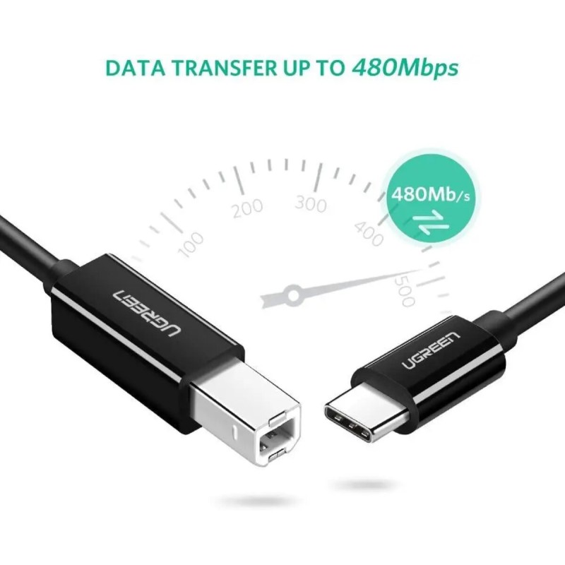 Кабель UGREEN US241 USB-C Male to USB-B 2.0 Male Printer Cable ABS Plastic Case 1m  (Black)(UGR-80811) (UGR-80811)