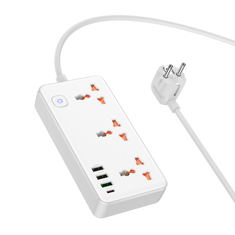 Мережевий подовжувач HOCO AC8A Storm 3-position socket(PD30W/1C3A) White (6942007600101 )