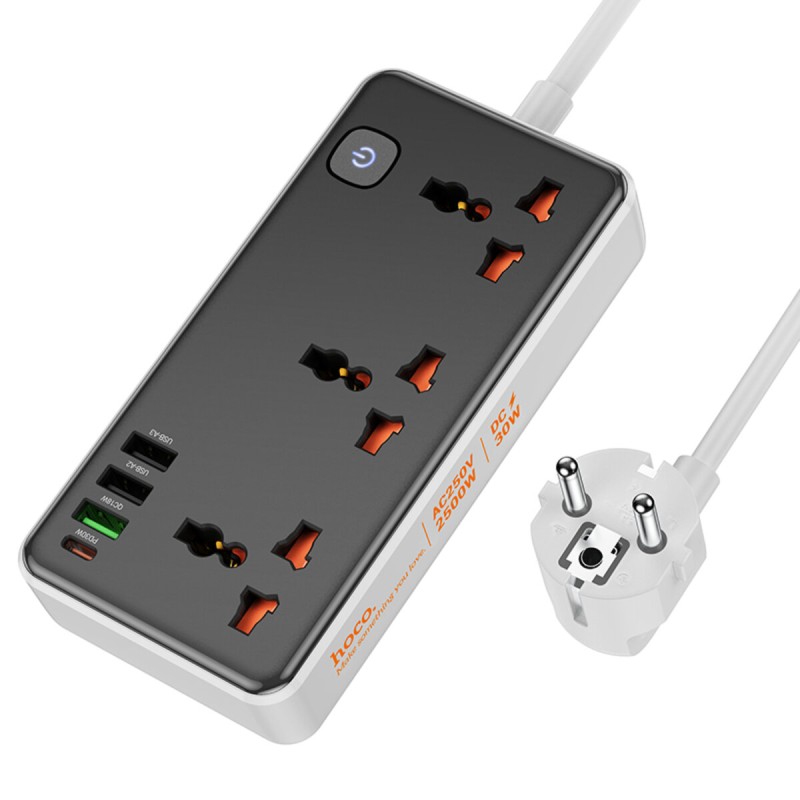 Мережевий подовжувач HOCO AC8A Storm 3-position socket(PD30W/1C3A) Black (6942007600095 )