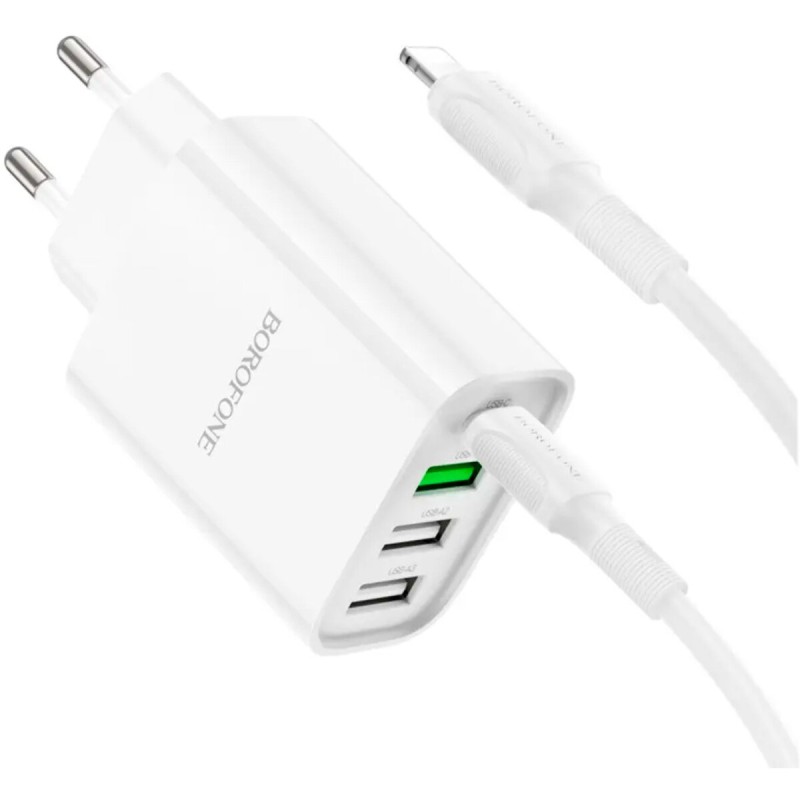 Мережевий зарядний пристрій BOROFONE BA79A Clever four-port PD20W(1C3A) charger set(C to iP) White (BA79ACLW)