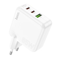 Мережевий зарядний пристрій HOCO C115A Header PD65W  GaN three-port(2C1A) charger White (6931474798312 )