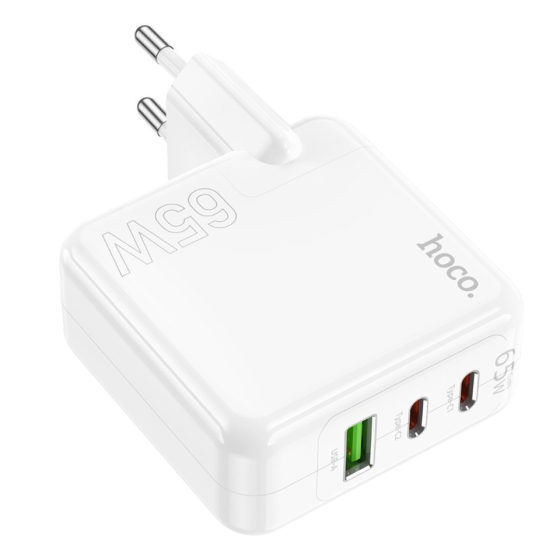 Мережевий зарядний пристрій HOCO C115A Header PD65W  GaN three-port(2C1A) charger White (6931474798312 )