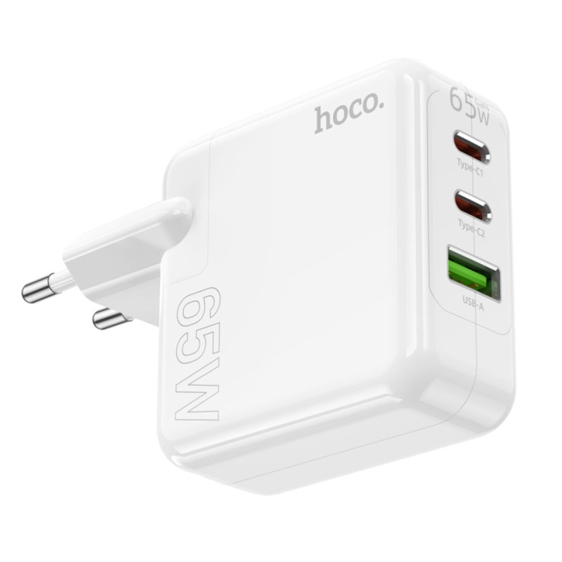 Мережевий зарядний пристрій HOCO C115A Header PD65W  GaN three-port(2C1A) charger White (6931474798312 )