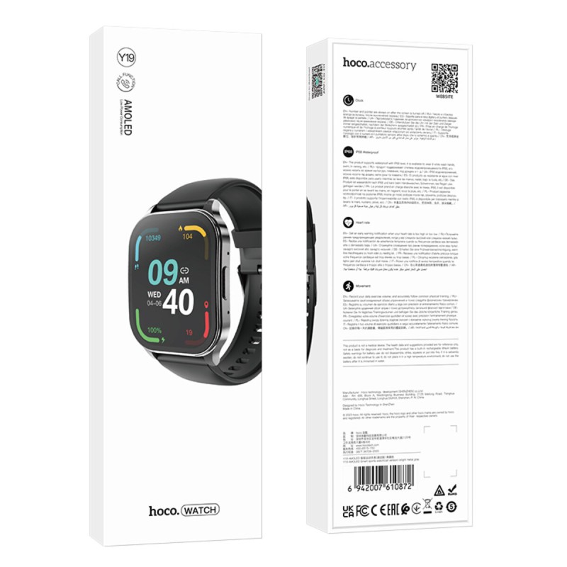 Смарт-годинник HOCO Y19 AMOLED Smart sports watch(call version) Bright Metal Gray (6942007610872 )