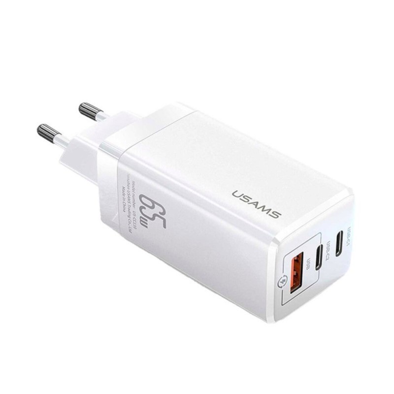 Мережевий зарядний пристрій Usams US-CC110 T33 65W 3 Ports GaN Mini Fast Charger white (CC110TC02)