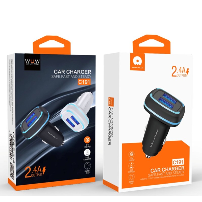 Автомобільний зарядний пристрій WUW-C191 2USB 2.4A black (6972573336739)