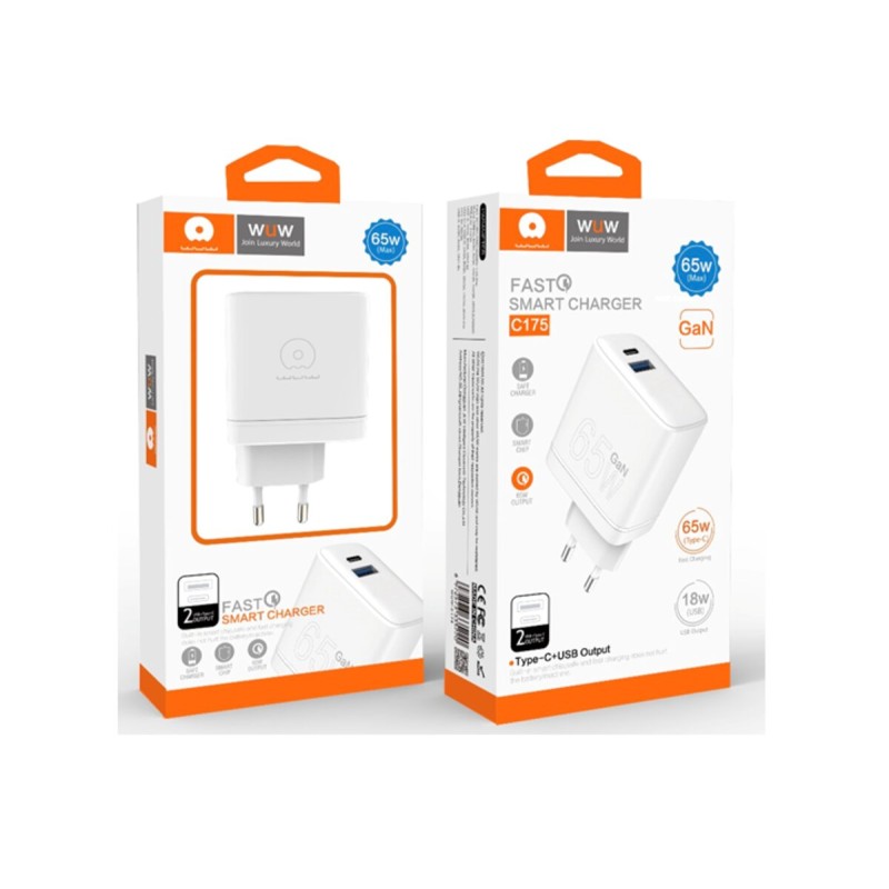 Зарядний пристрій WUW-C175 65W GaN USB A+USB C white (6972573335220)