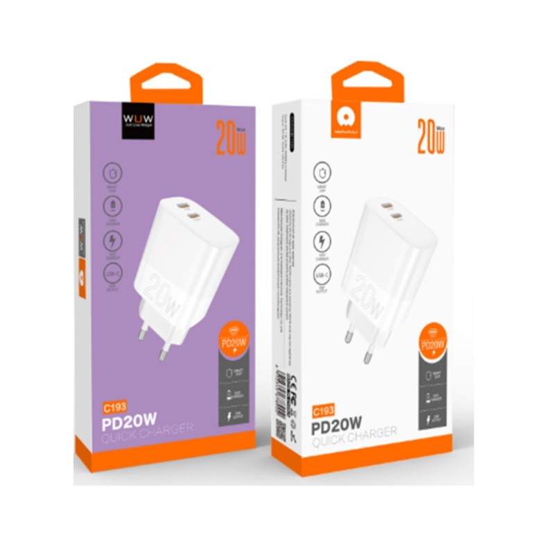 Зарядний пристрій WUW-C193 PD20W+PD20W Charger USB C + USB C white (6972573336616)