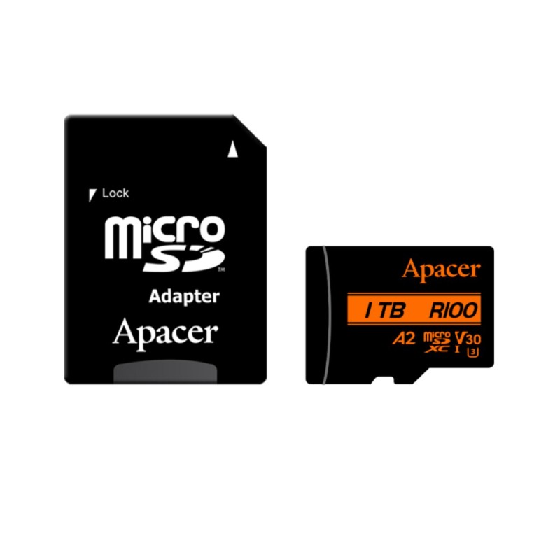 microSDXC (UHS-1 U3) Apacer A2 1TB class 10 V30 (R100MB/s, W80MB/s) (adapter SD) (AP1TBMCSX10U8-R)