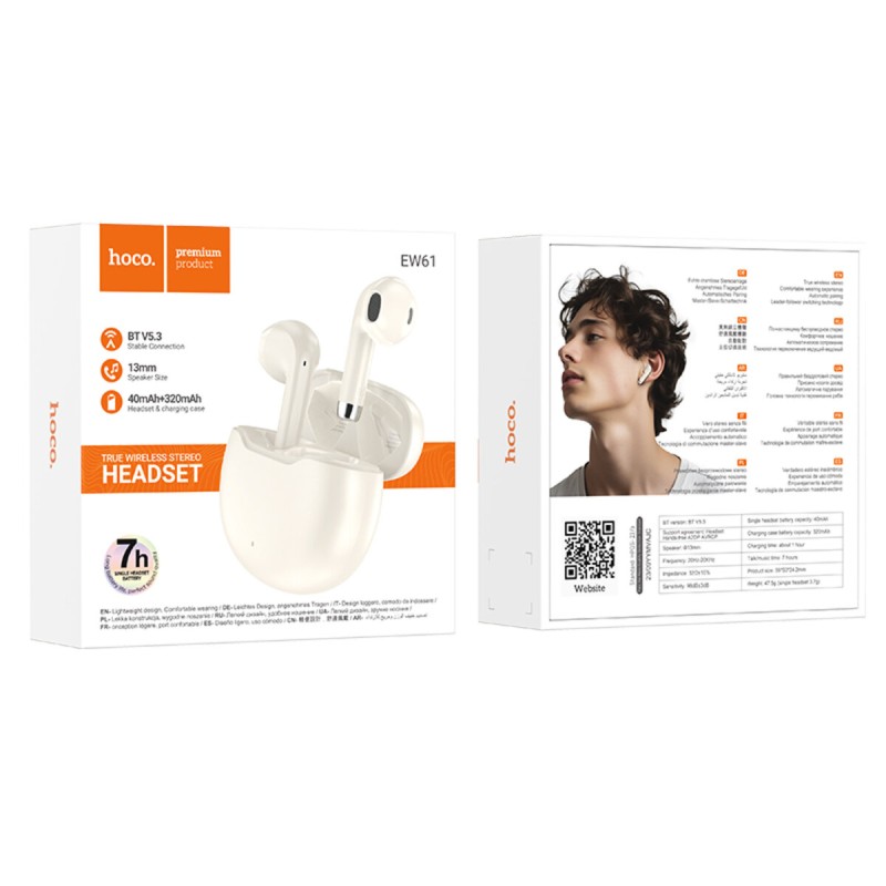 Навушники HOCO EW61 June true wireless BT headset Milky white (6942007617581 )