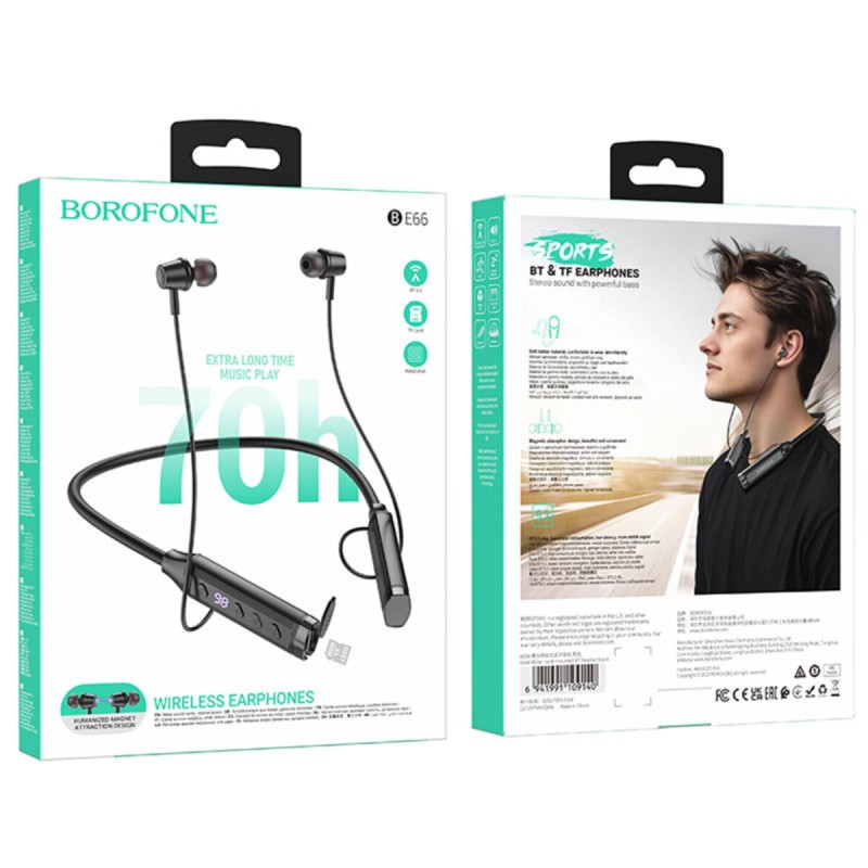 Навушники BOROFONE BE66 Motor neck-mounted BT headset Black (6941991109140)