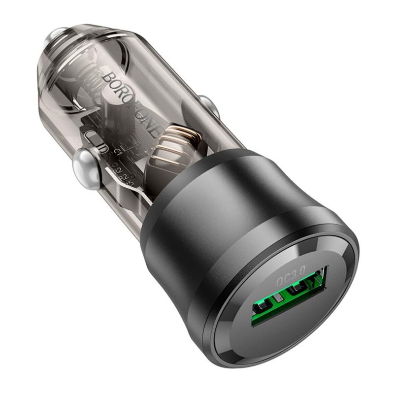 Автомобільний зарядний пристрій BOROFONE BZ23 Noble single-port QC3.0 car charger Transparent Black (6941991106903)