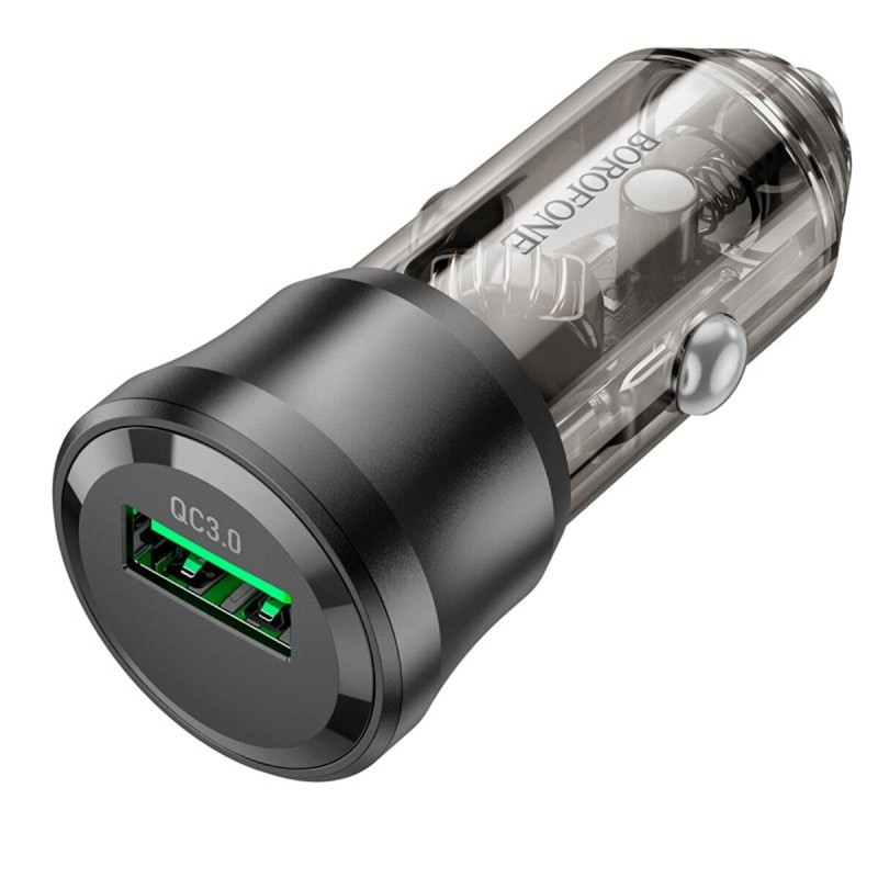 Автомобільний зарядний пристрій BOROFONE BZ23 Noble single-port QC3.0 car charger Transparent Black (6941991106903)