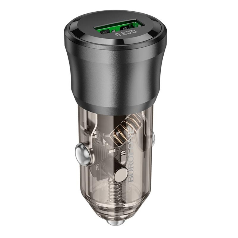 Автомобільний зарядний пристрій BOROFONE BZ23 Noble single-port QC3.0 car charger Transparent Black (6941991106903)